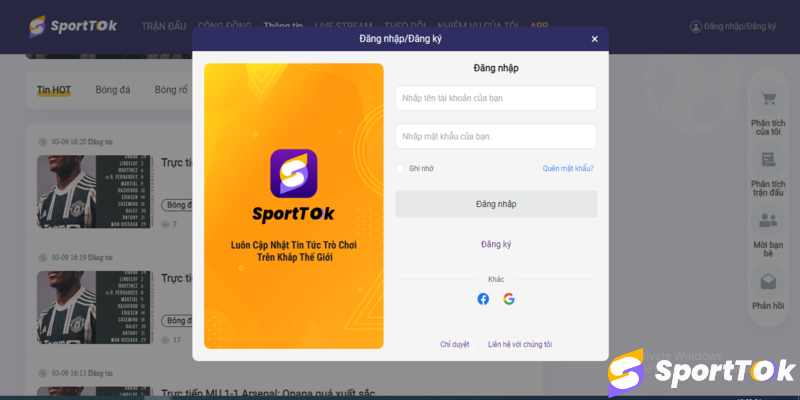 Hướng dẫn đăng ký tài khoản ngay trên app SportTok