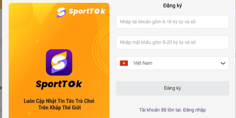 Thực hiện mọi thao tác để đăng ký SportTok