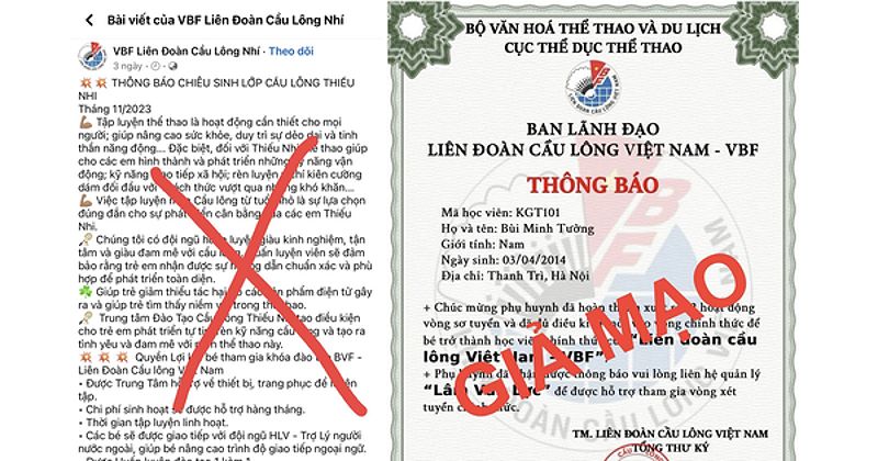 Lừa đảo tuyển sinh và trao học bổng của Liên đoàn Cầu lông Việt Nam: Cảnh báo cho phụ huynh - 1521447525